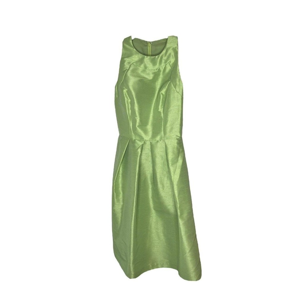 Alfred Sung Pistachio Green Silk Look Fit & Flare Dress Size 0 EUC